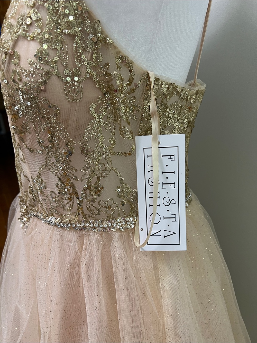 NWT Fiesta Fashion‎ Gold Sequin Short Homecoming Cocktail Dress Tulle XL - Picture 5 of 13